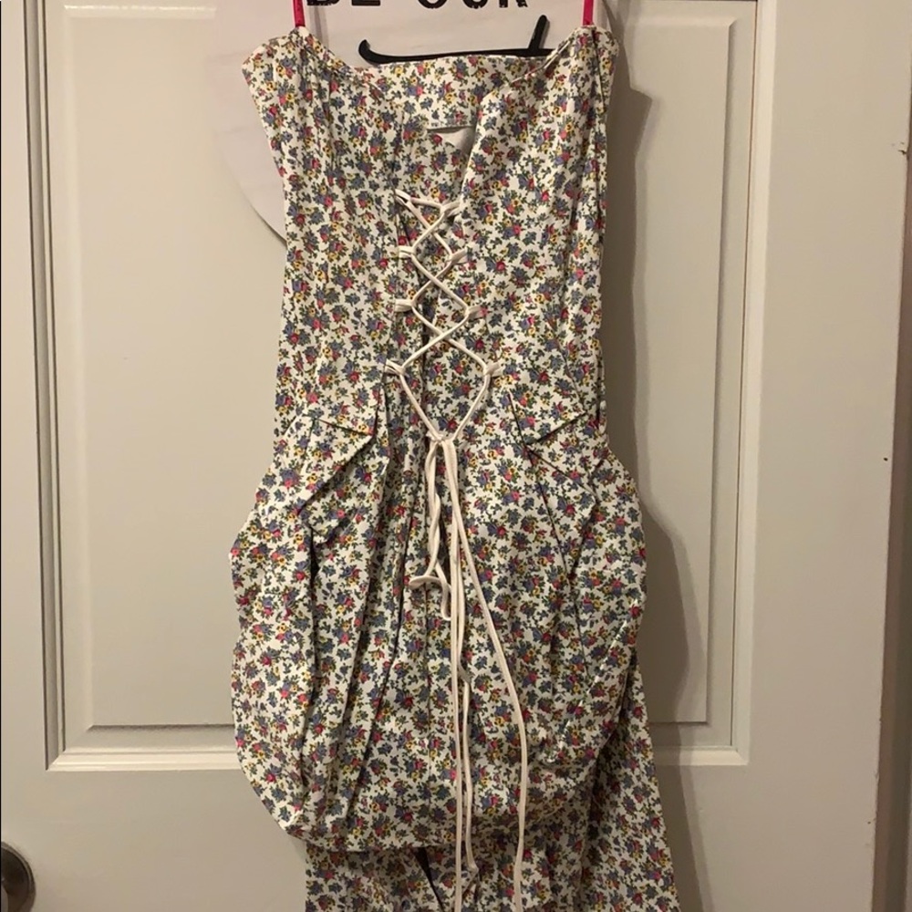 Betsey Johnson Strapless Floral Corset Back Dress